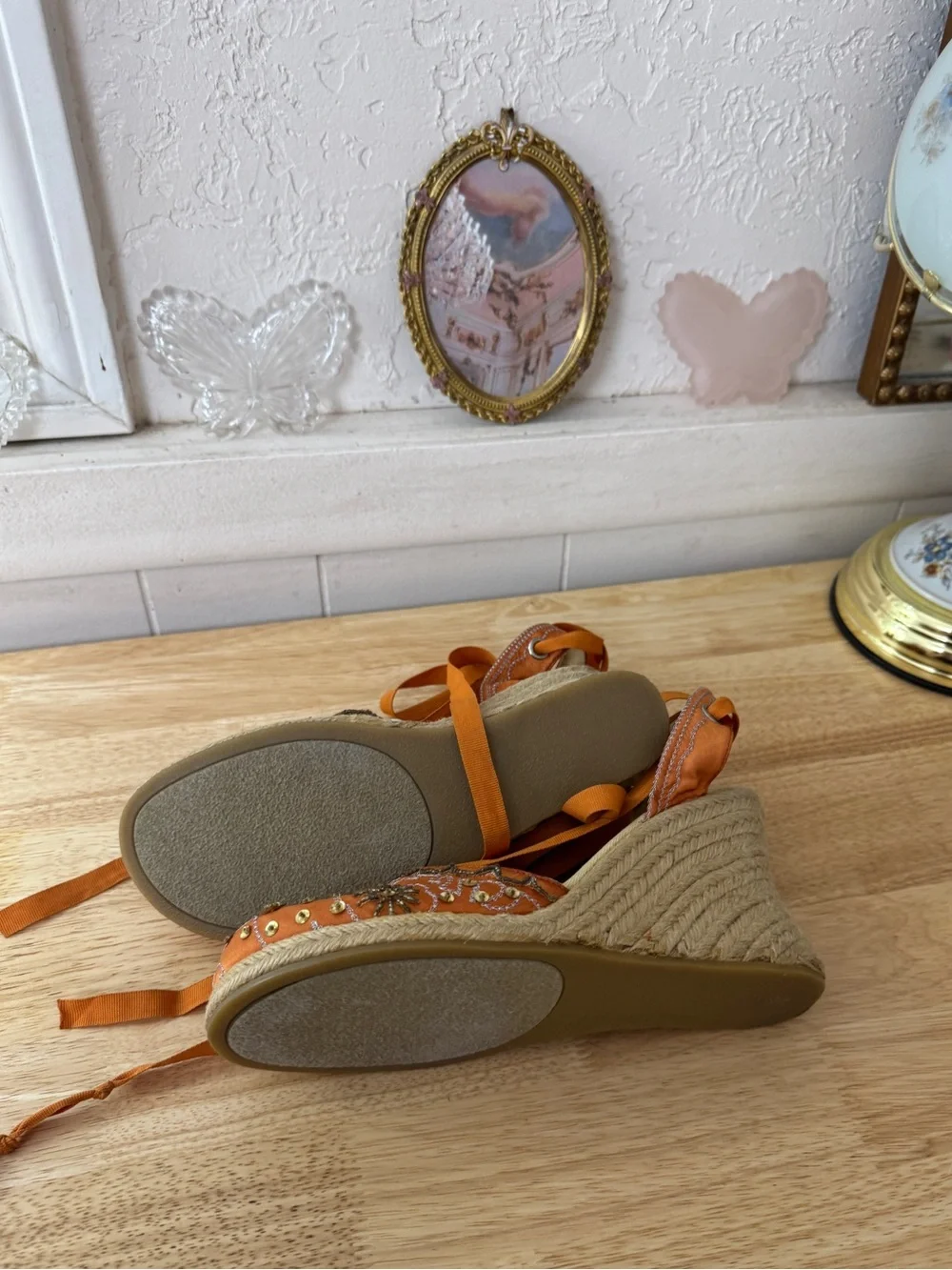 Skechers Orange Embellished Espadrille Lace-Up Wedge Sandals Size 8 Y2K Whimsy